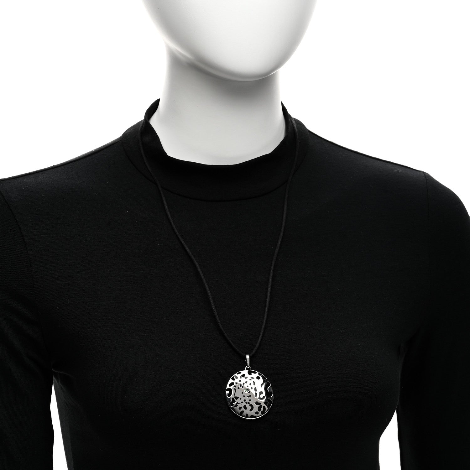 Cartier 18K White Gold Enamel Tsavorite Panthere De Cartier Pendant Cord Necklace 2 of 5