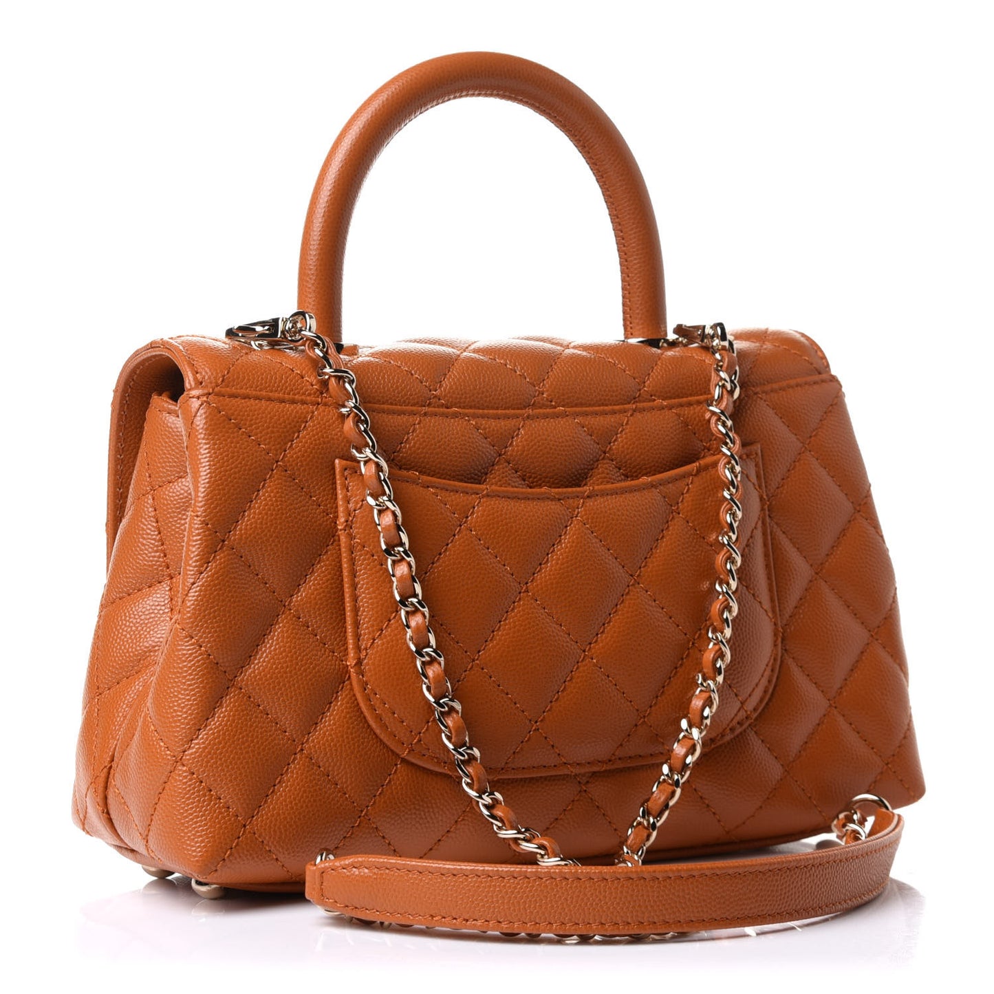 Caviar Quilted Mini Coco Handle Flap Light Brown