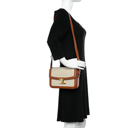 Celine Textile Calfskin Classique Triomphe Bag Natural Tan 2 of 12