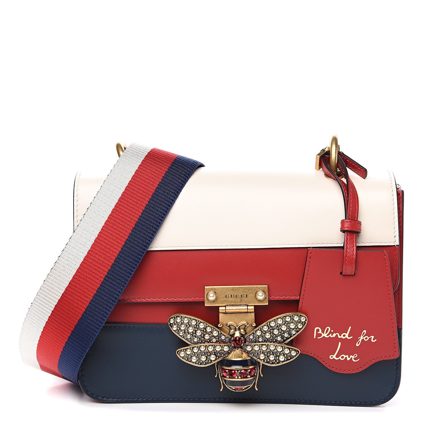 Gucci Calfskin Sylvie Web Queen Margaret Shoulder Bag Blue Agata Hibiscus Red Mystic White 1 of 9
