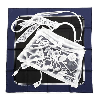 Hermes Silk Please Check In Scarf 90 Marine Black White 1 of 4