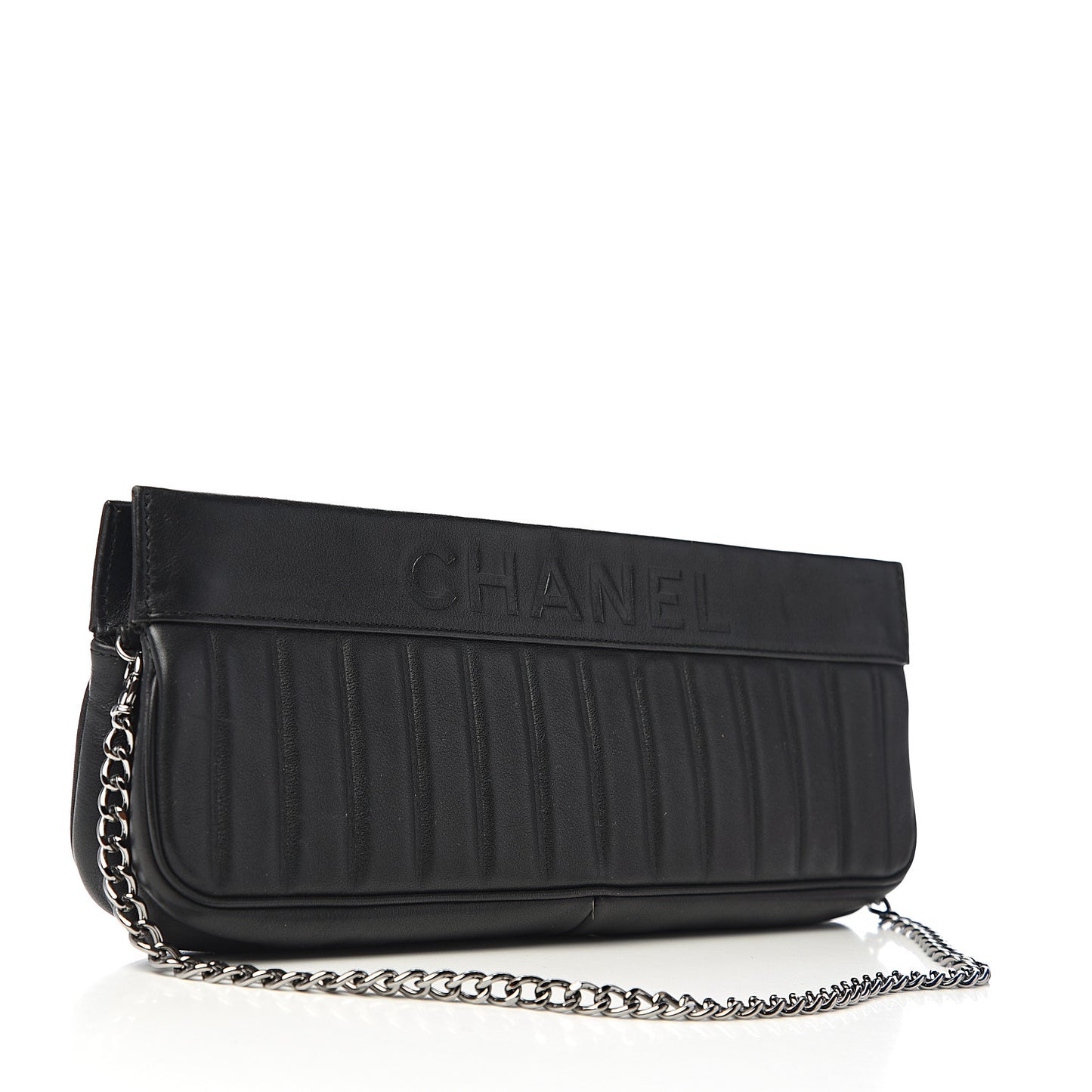 Calfskin Vertical Quilted Lax Clutch With Chain Black