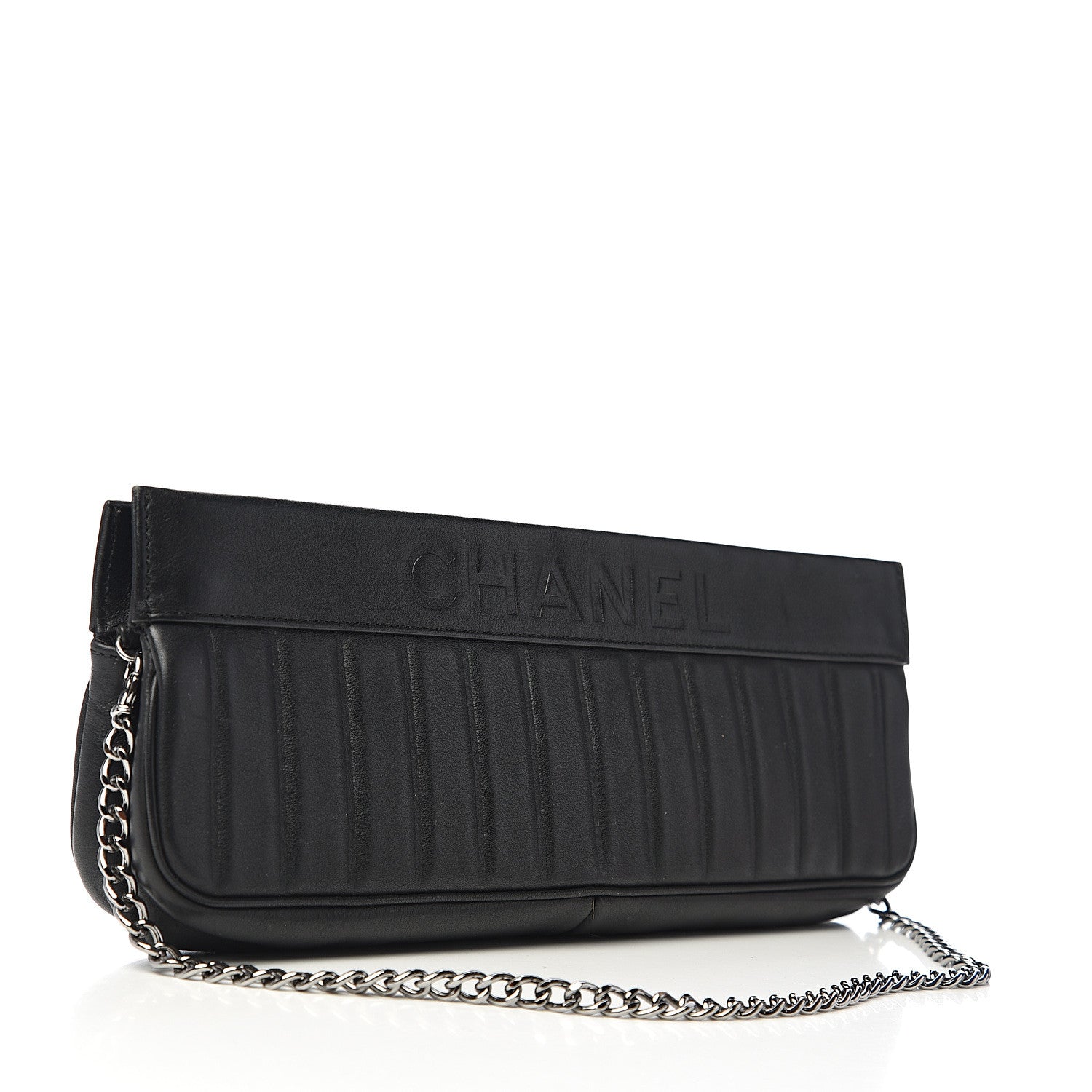 Chanel Calfskin Vertical Quilted Lax Clutch With Chain Black 2 of 10