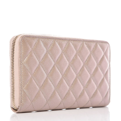 Chanel Iridescent Caviar Quilted Long Zip Around Wallet Beige 3 of 12