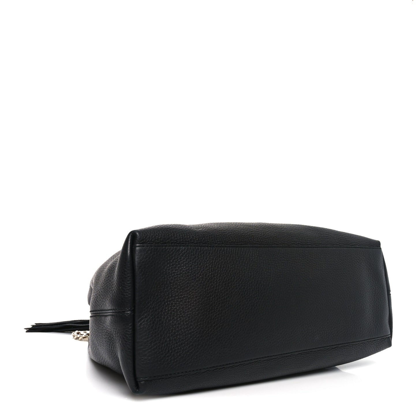 Pebbled Calfskin Medium Soho Chain Shoulder Bag Black