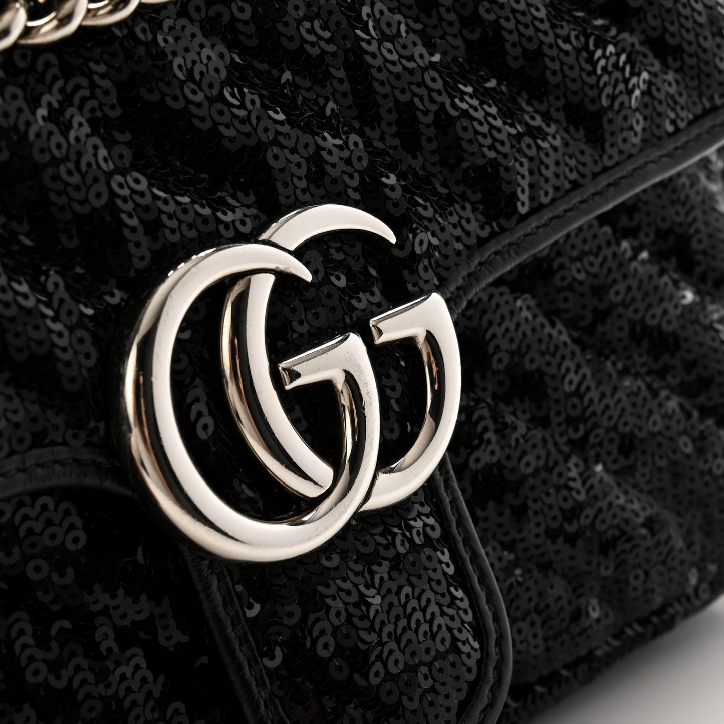 Sequin Matelasse Diagonal Mini GG Marmont Shoulder Bag Black