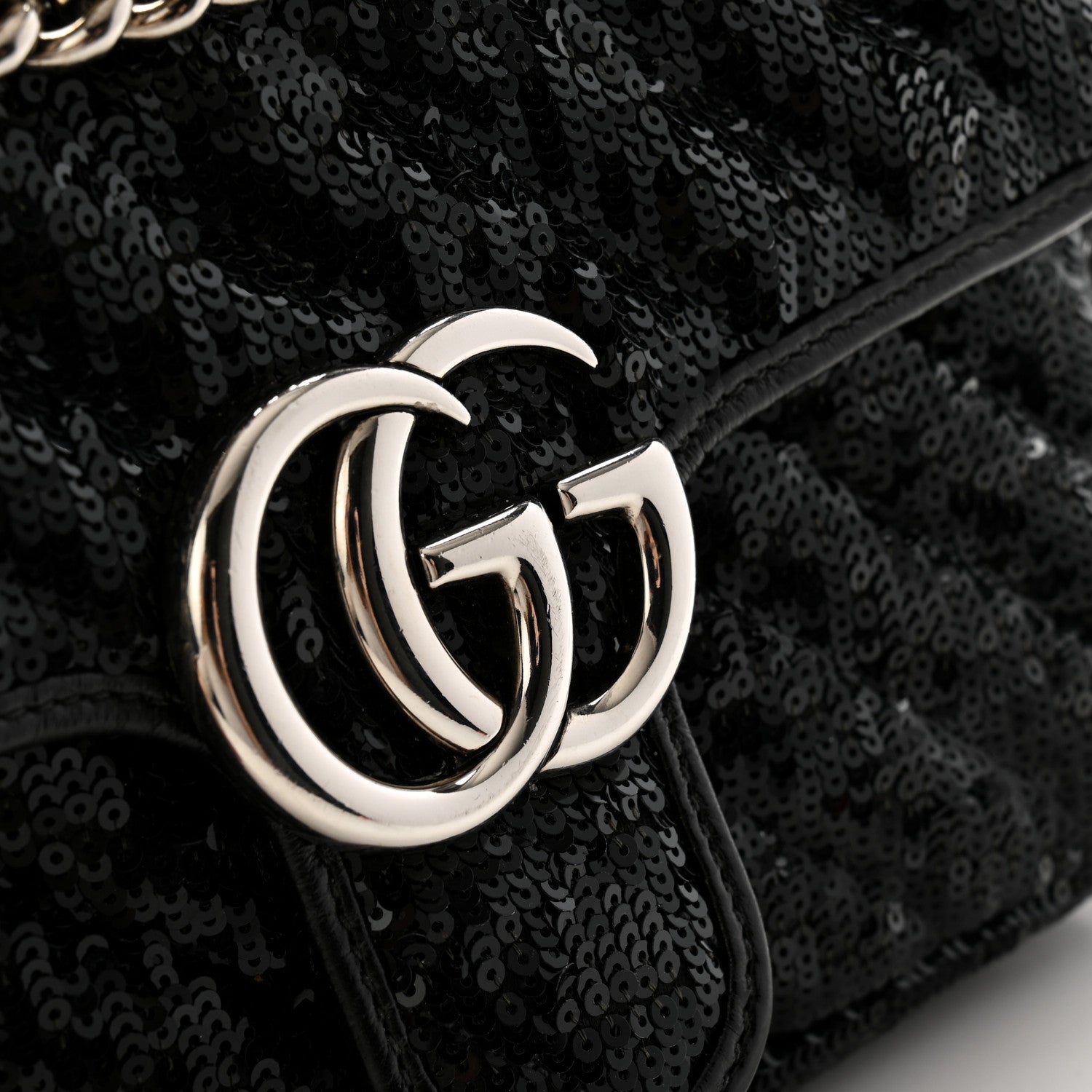 Gucci Sequin Matelasse Diagonal Mini GG Marmont Shoulder Bag Black 11 of 12