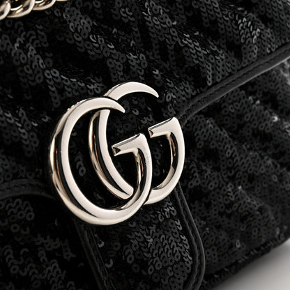 Gucci Sequin Matelasse Diagonal Mini GG Marmont Shoulder Bag Black 11 of 12