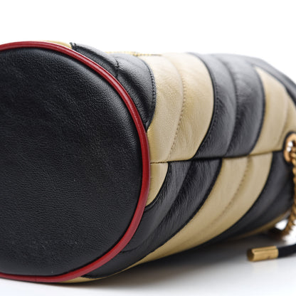 Gucci Azalea Calfskin Matelasse Diagonal Patchwork Mini Torchon GG Marmont 2.0 Bucket Bag Black Beige Romantic Cerise 7 of 11