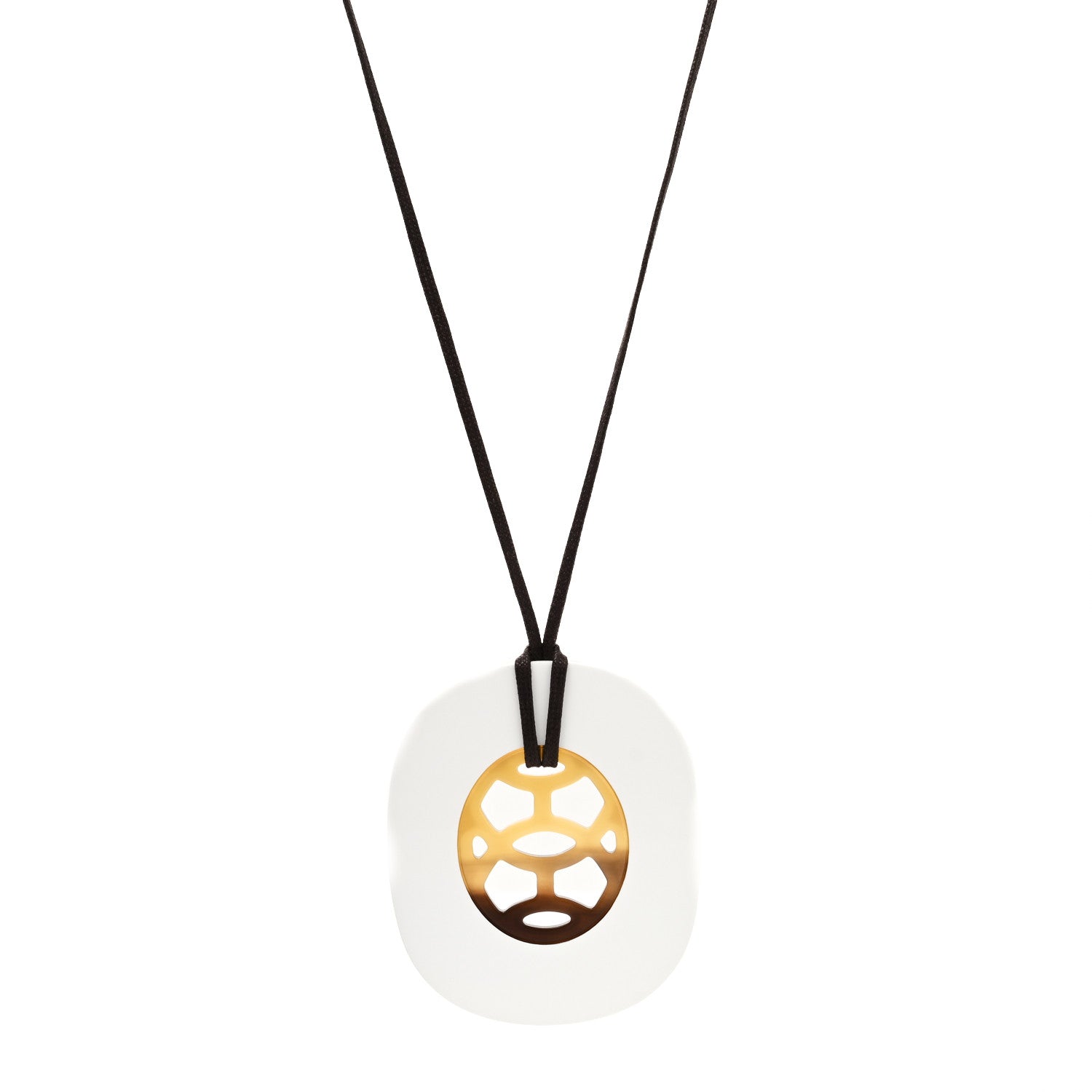 Hermes Buffalo Horn Lacquer Lift Necklace PM Pannacotta 1 of 6