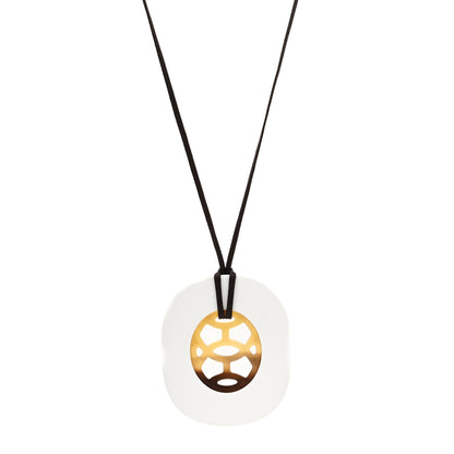 Hermes Buffalo Horn Lacquer Lift Necklace PM Pannacotta 1 of 6
