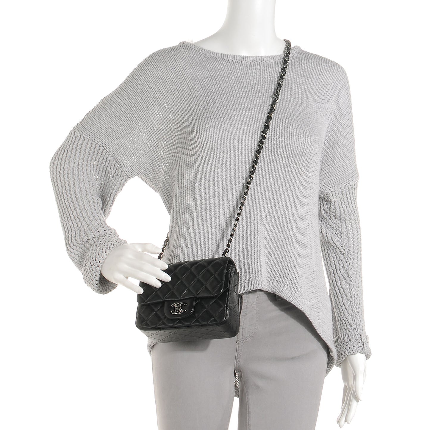 Lambskin Quilted Mini Square Flap Black