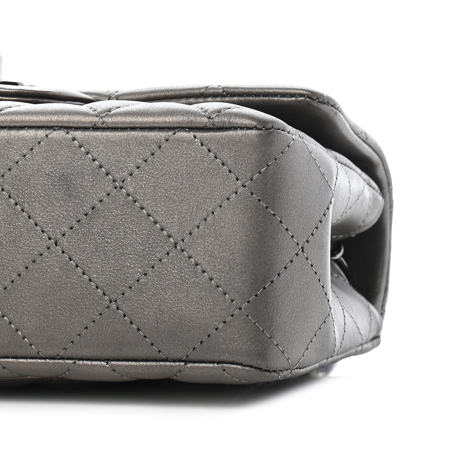 Metallic Lambskin Quilted Mini Rectangular Flap Dark Grey