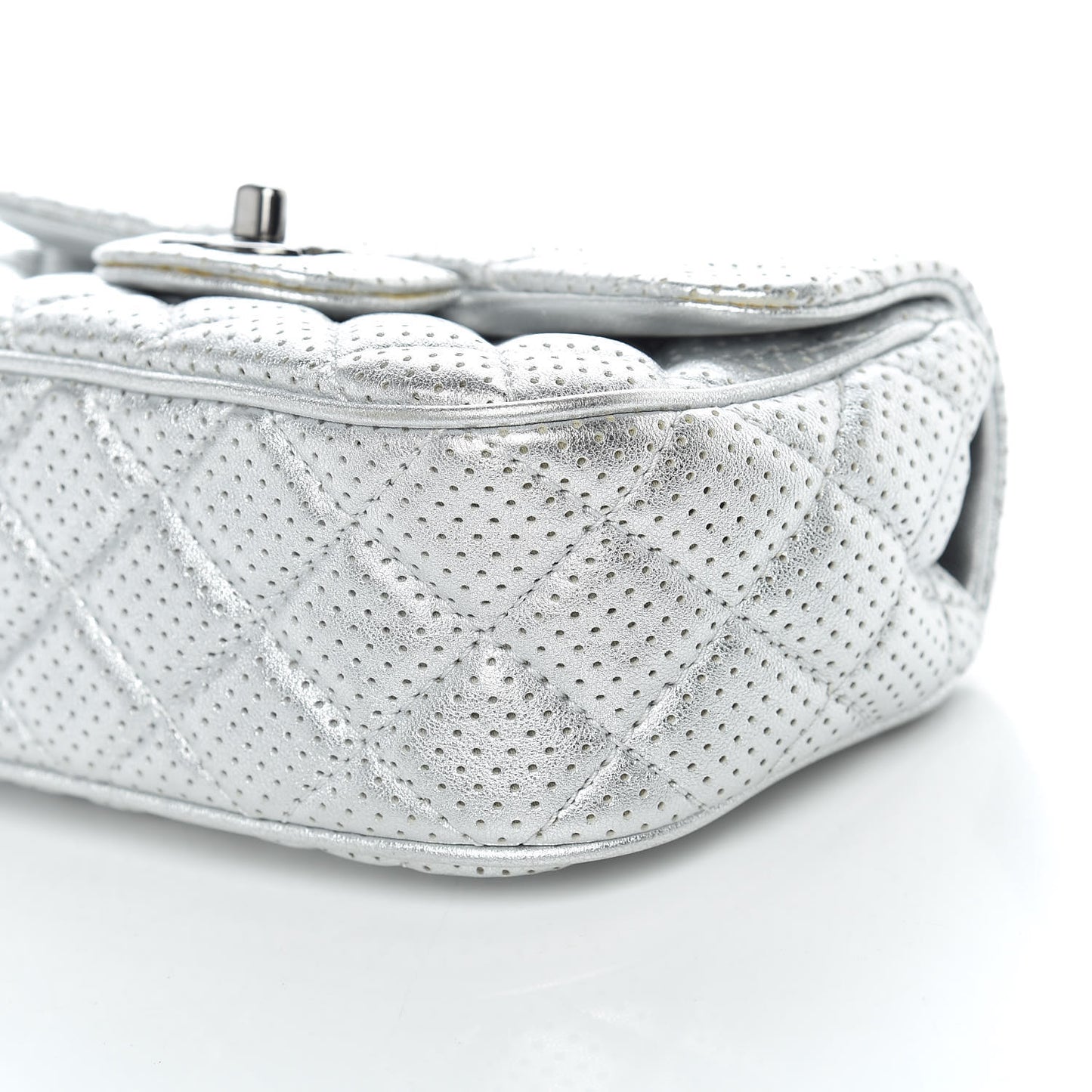 Metallic Lambskin Perforated Mini Rectangular Flap Silver