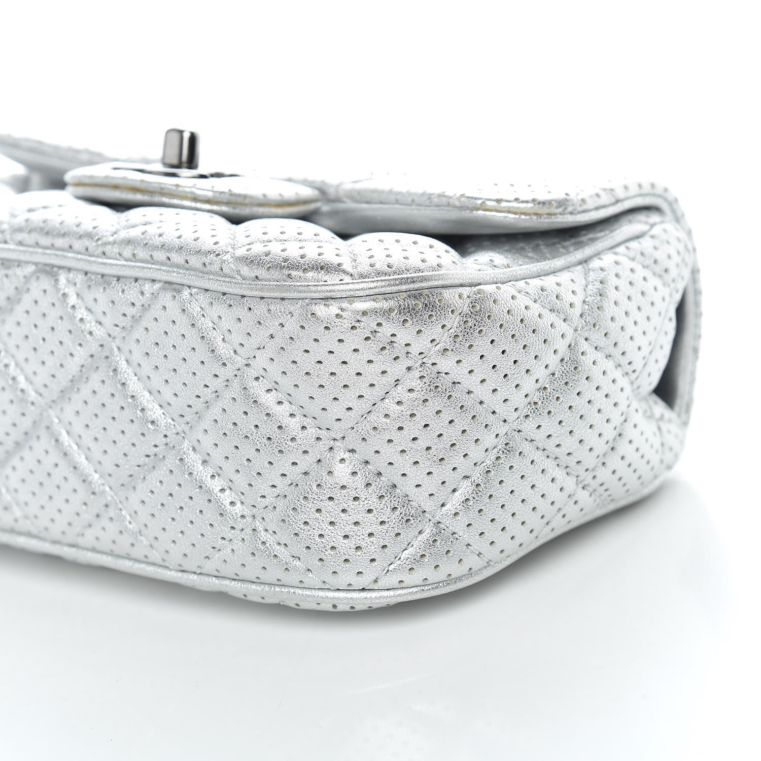 Chanel Metallic Lambskin Perforated Mini Rectangular Flap Silver 9 of 13