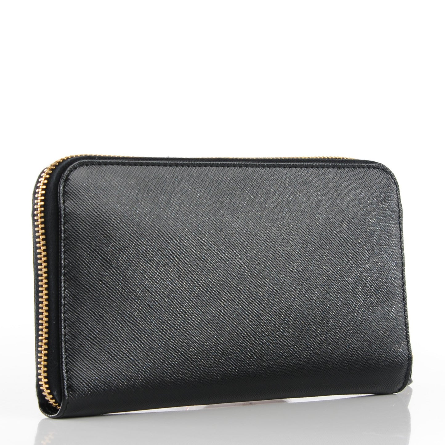 Saffiano Metal Large Zip Around Wallet Black
