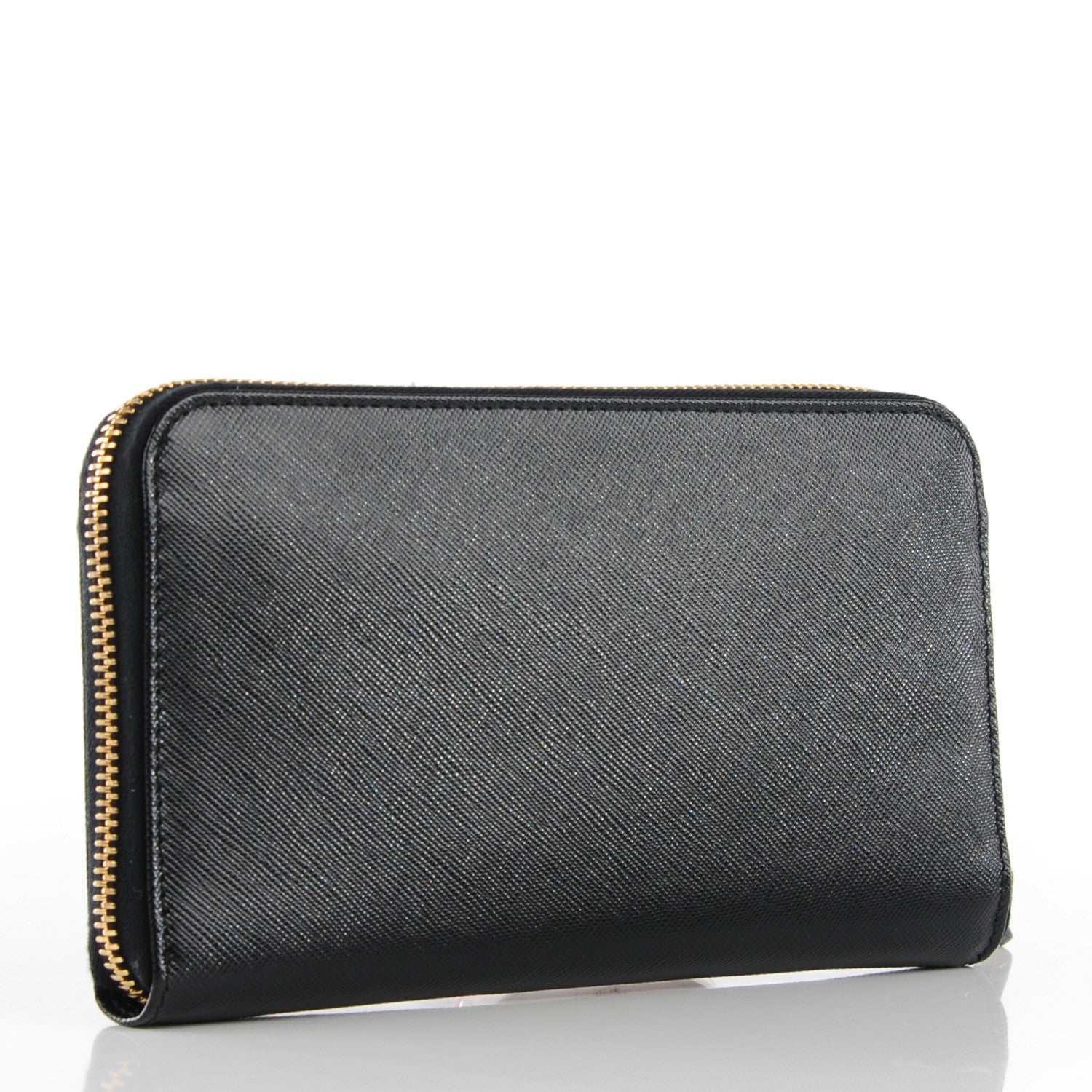 Prada Saffiano Metal Large Zip Around Wallet Black 4 of 10