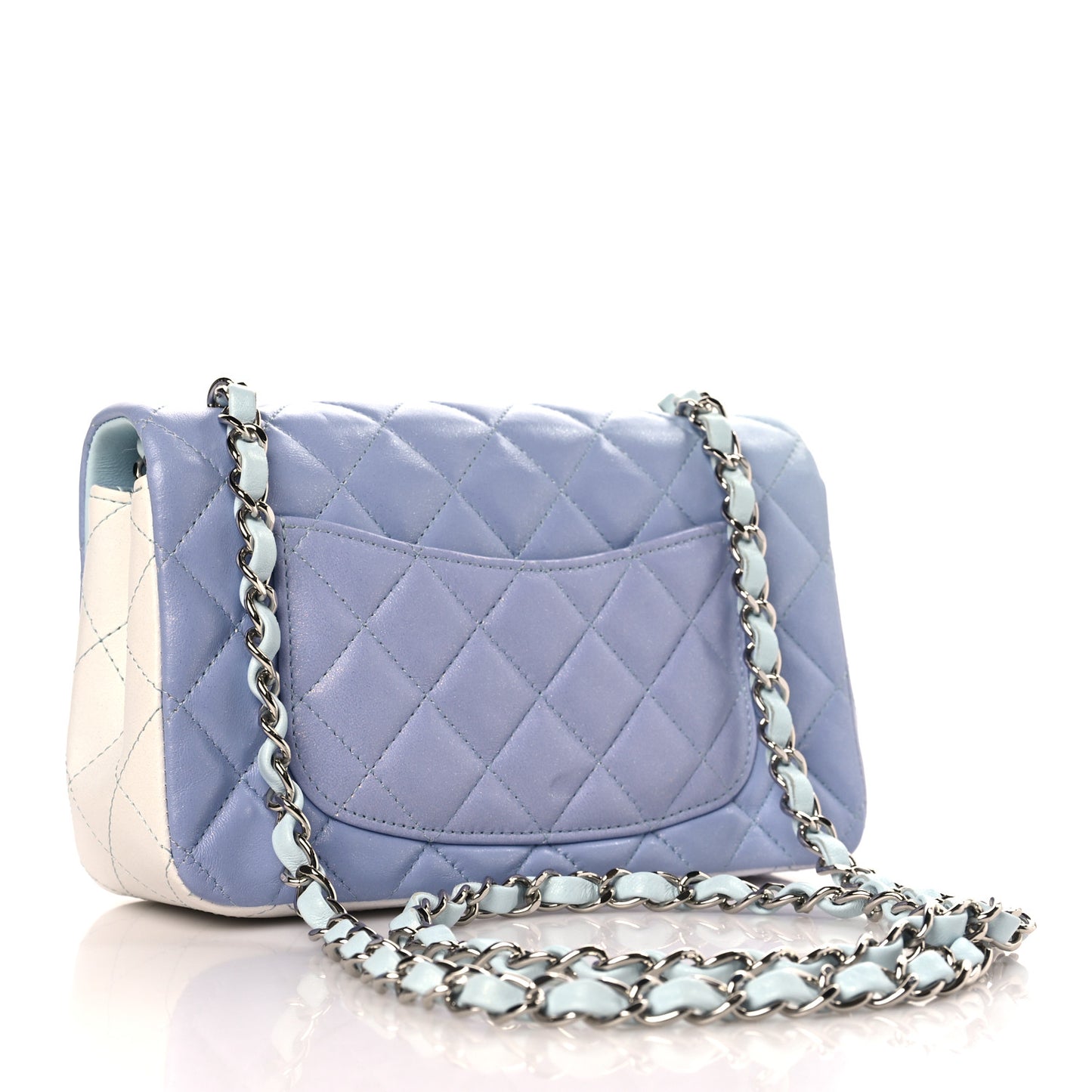Perforated Lambskin Quilted Mini Rectangular Flap Light Blue Light Purple White