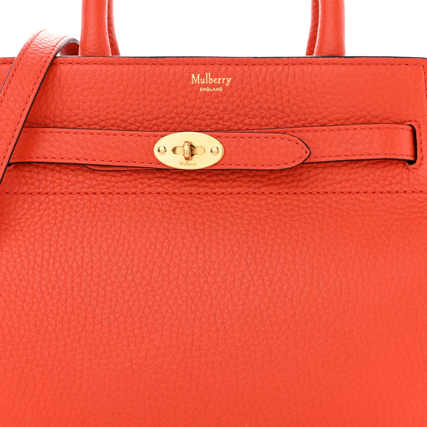 Classic Grain Calfskin Belted Bayswater Tote Coral Orange