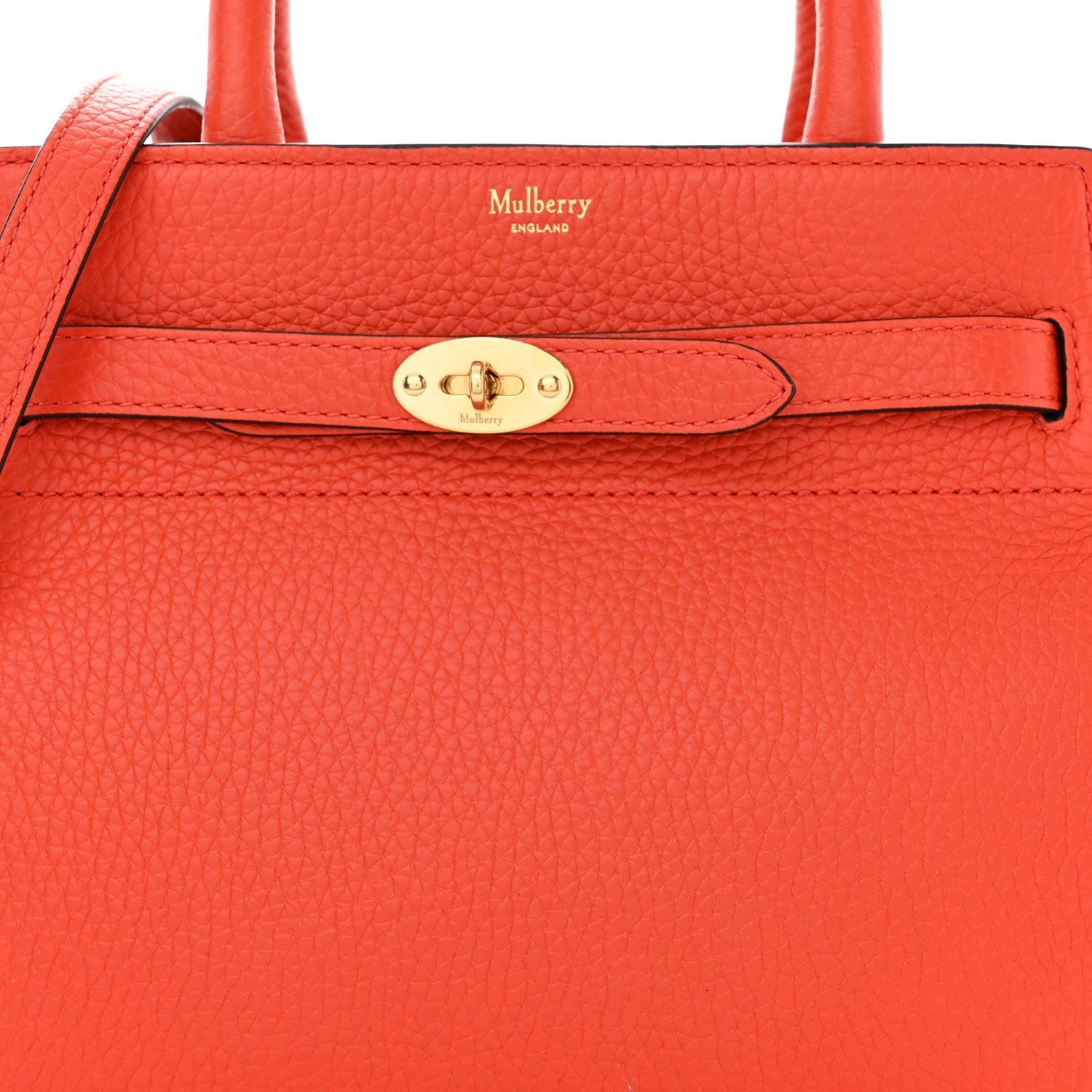 Mulberry Classic Grain Calfskin Belted Bayswater Tote Coral Orange 9 of 11