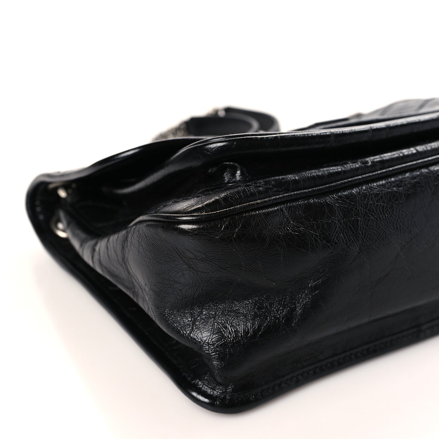 Crinkled Calfskin Matelasse Monogram Medium Niki Chain Satchel Black