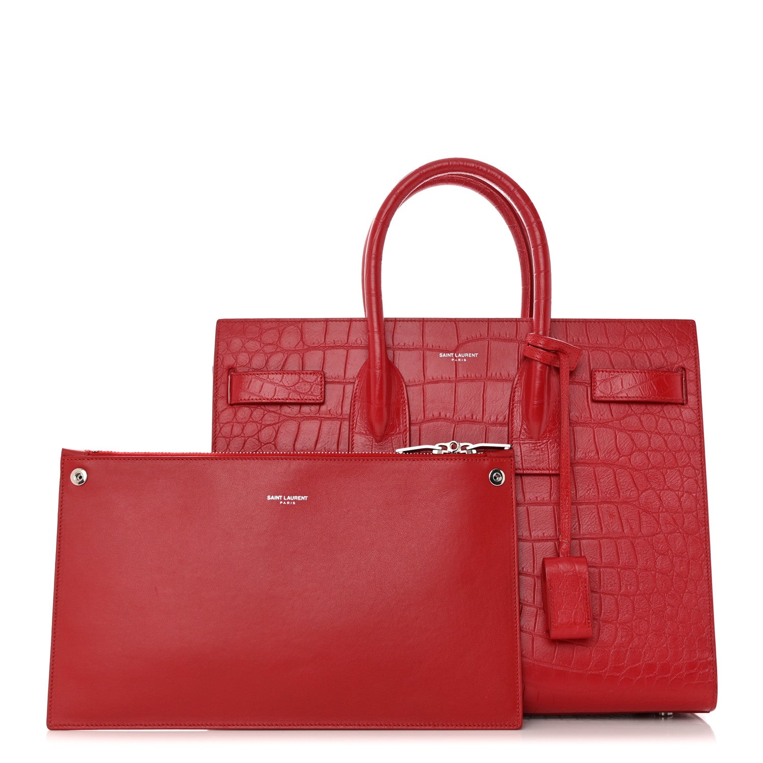 Saint Laurent Calfskin Crocodile Embossed Small Sac de Jour Eros Red 1 of 20