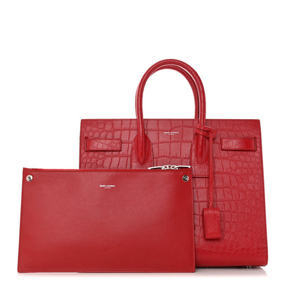Saint Laurent Calfskin Crocodile Embossed Small Sac de Jour Eros Red 1 of 20