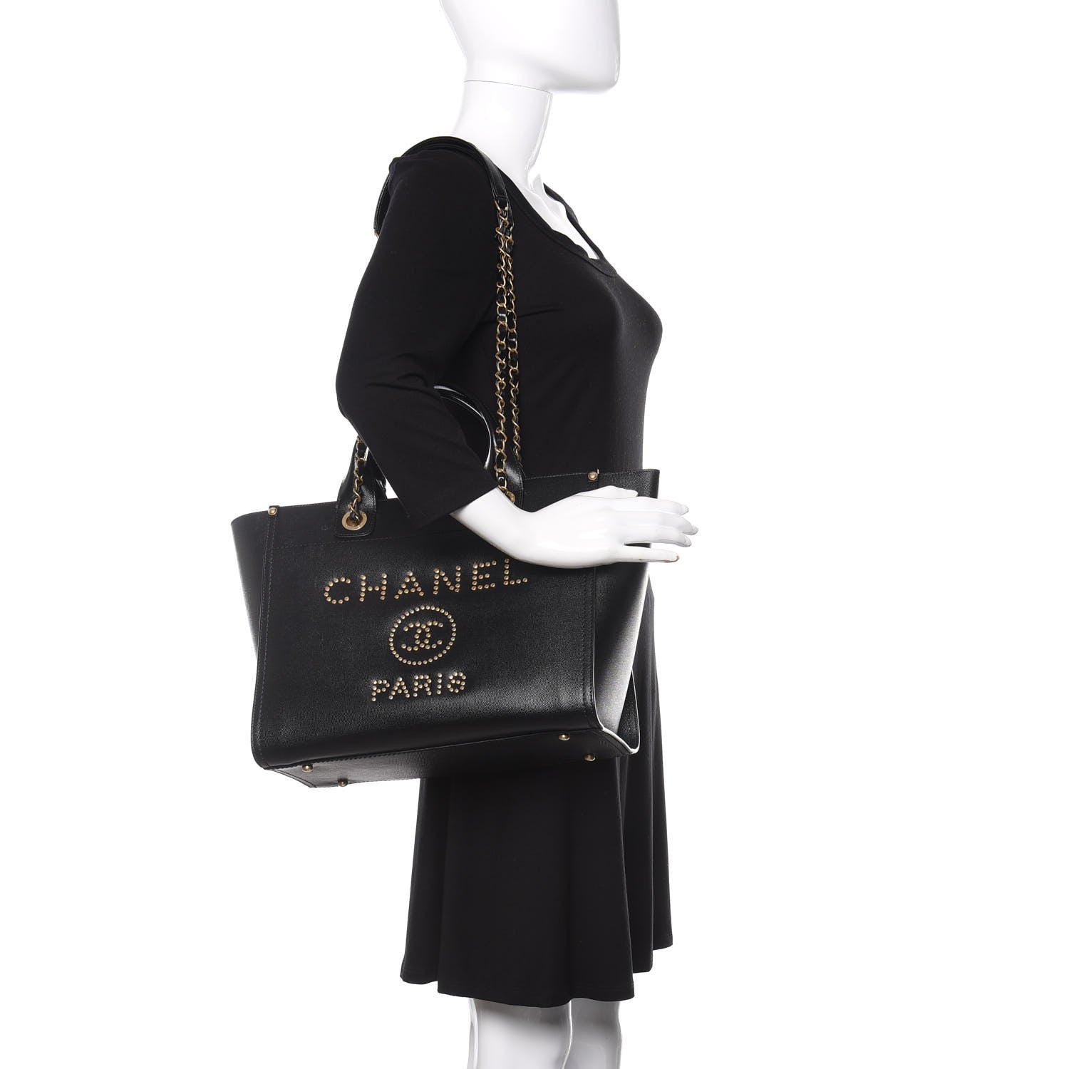 Chanel Caviar Small Studded Deauville Tote Black 2 of 14