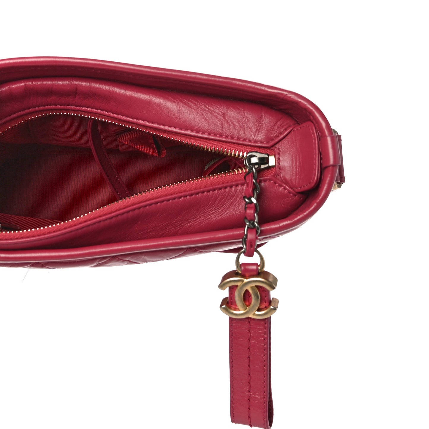 Aged Calfskin Quilted Small Gabrielle Hobo Dark Pink