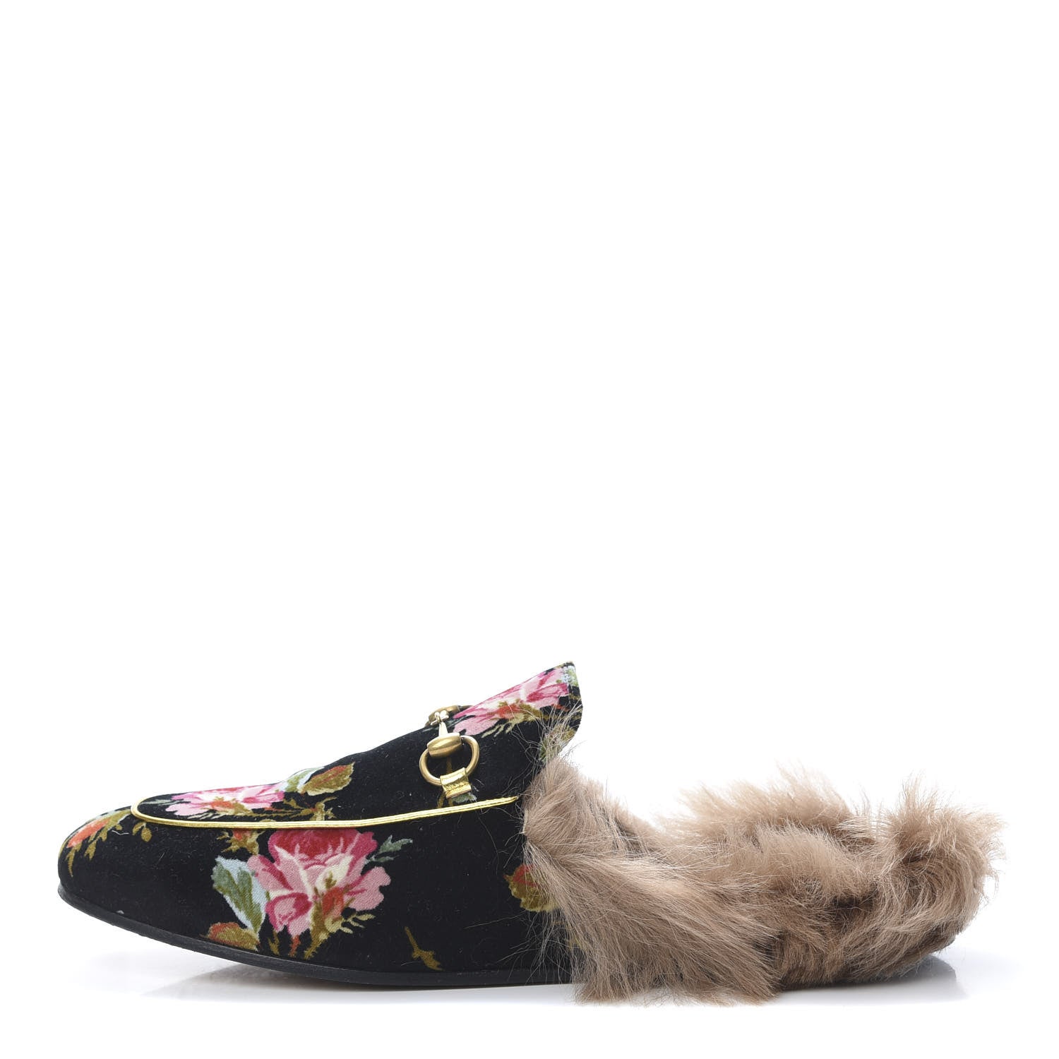 Gucci Velvet Fur Floral Womens Princetown Slippers 41 Black 1 of 14