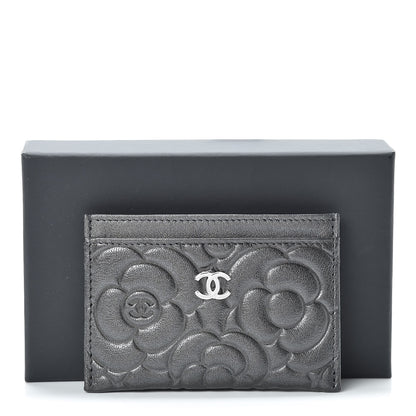 Chanel Goatskin Camellia Embossed Card Holder Anthracite 9 of 9
