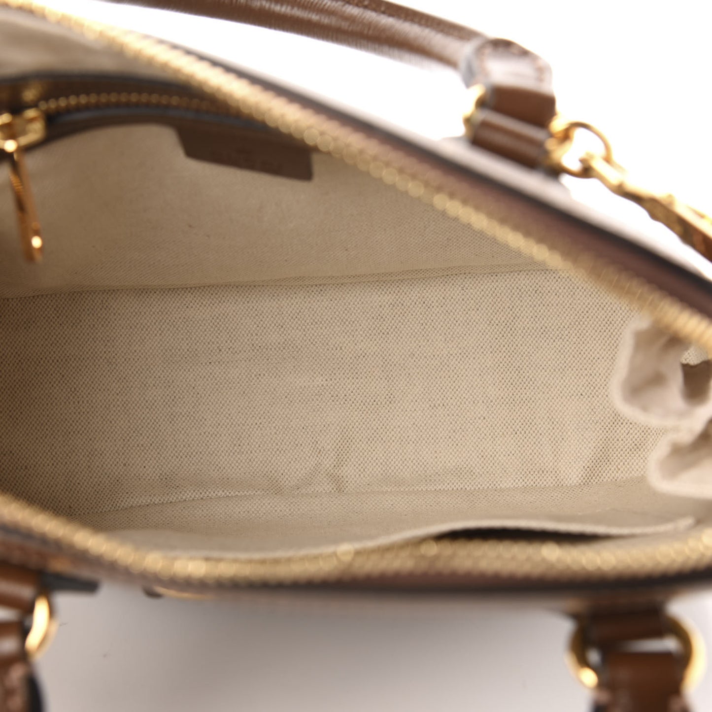 GG Supreme Monogram Azalea Calfskin Small Horsebit 1955 Top Handle Bag Beige Ebony Brown Sugar