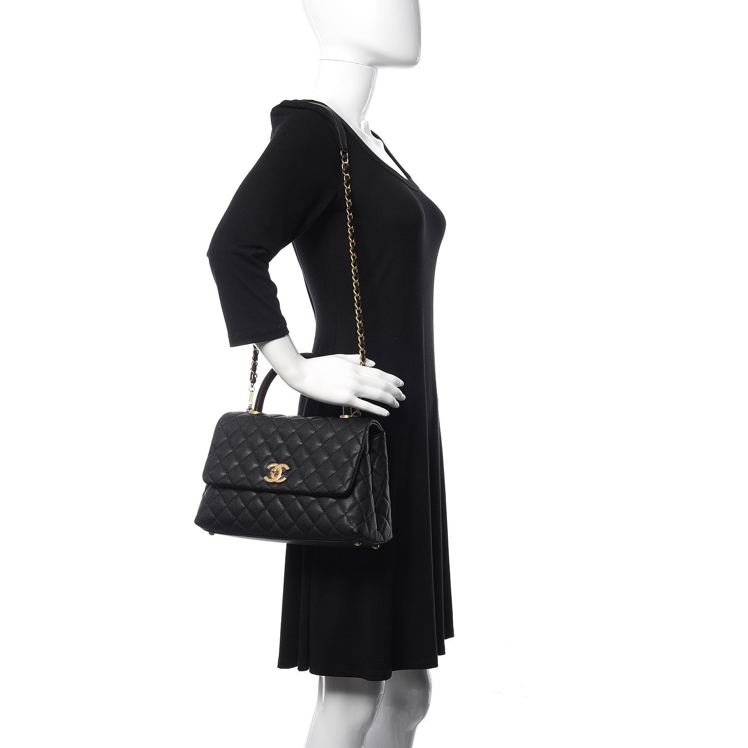 Chanel Caviar Lizard Embossed Quilted Small Coco Handle Flap Black 2 of 11
