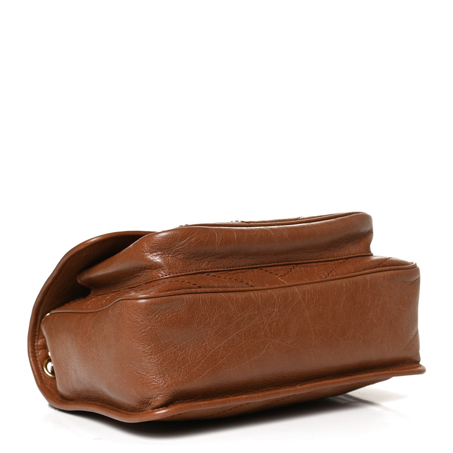 Crinkled Calfskin Matelasse Monogram Medium Niki Chain Satchel Caramel