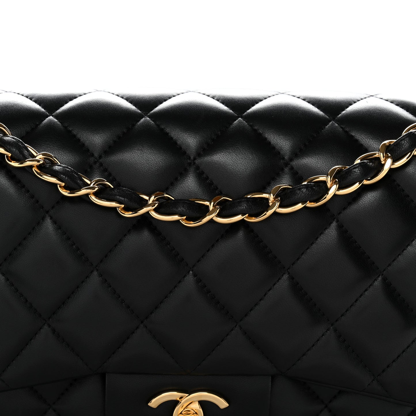 Lambskin Quilted Jumbo Double Flap Black