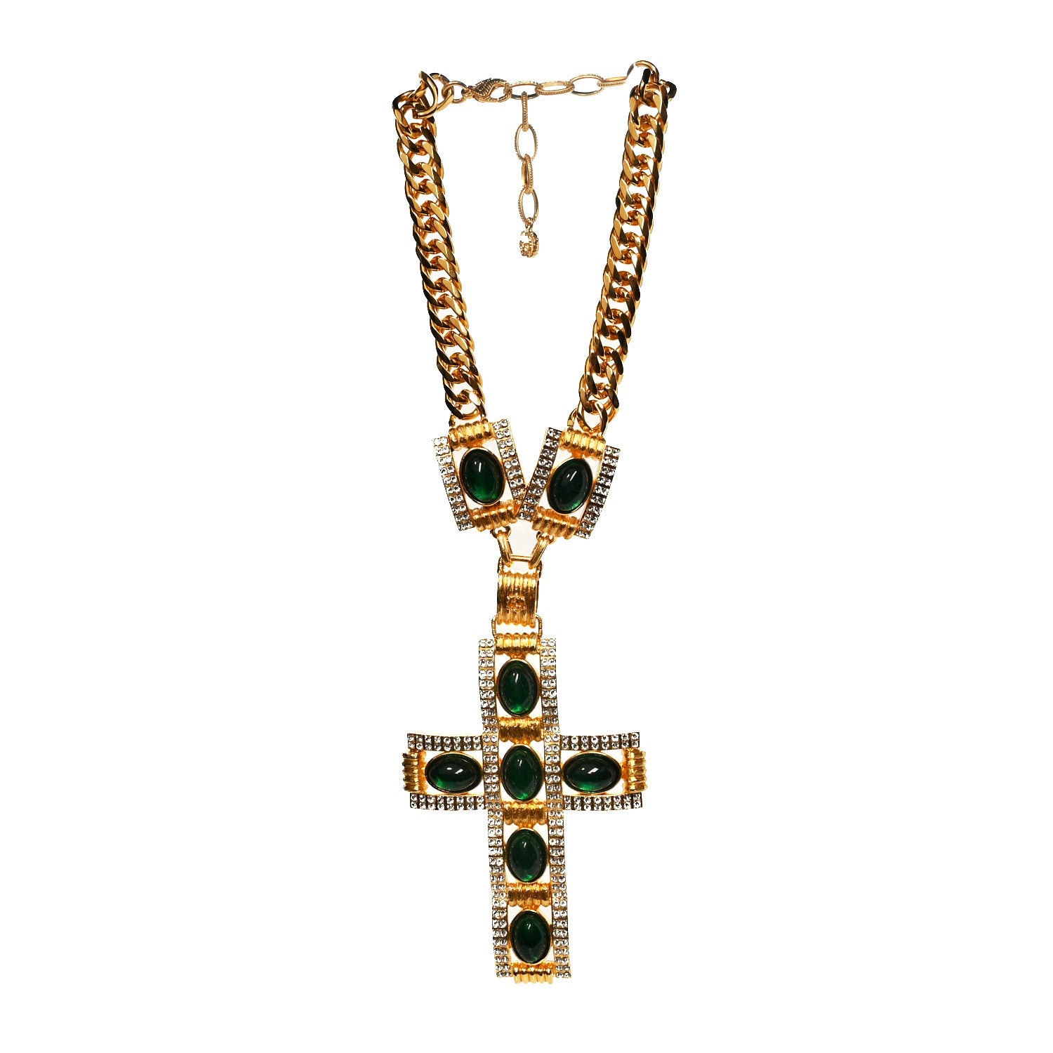 Gucci Resin Cross Necklace Gold Green 3 of 5
