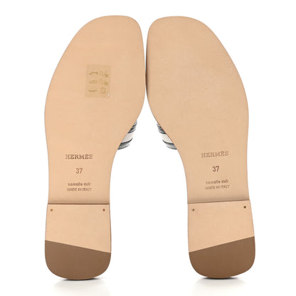 Hermes Calfskin Canvas Oran Sandals 37 Black 5 of 8