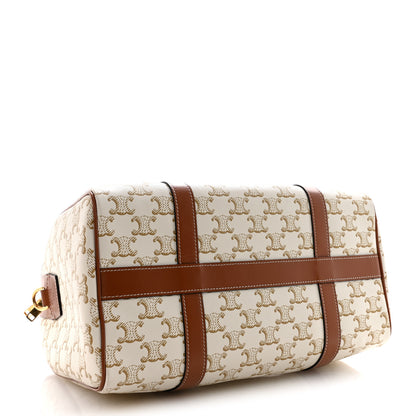 Celine Triomphe Canvas Calfskin Boston Bag White 4 of 13