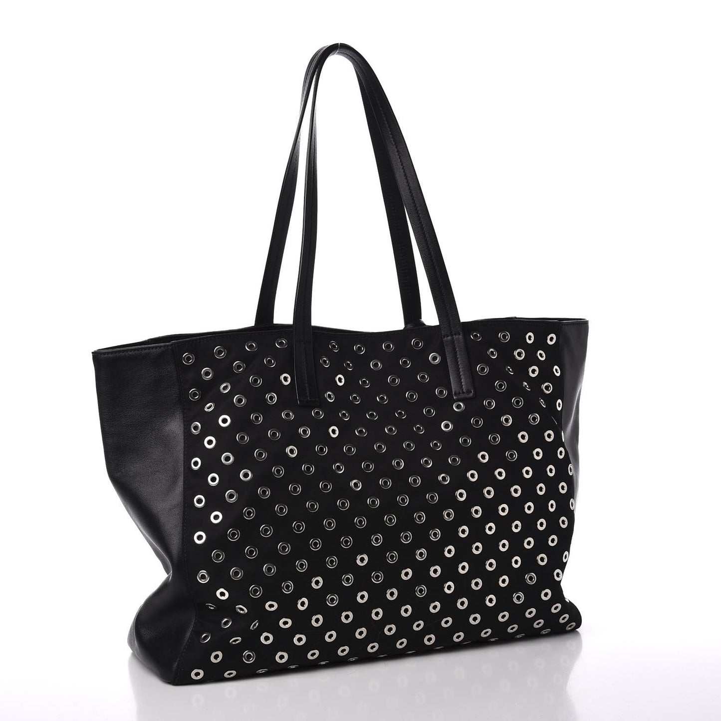 Tessuto Nylon Calfskin Grommet Tote Black