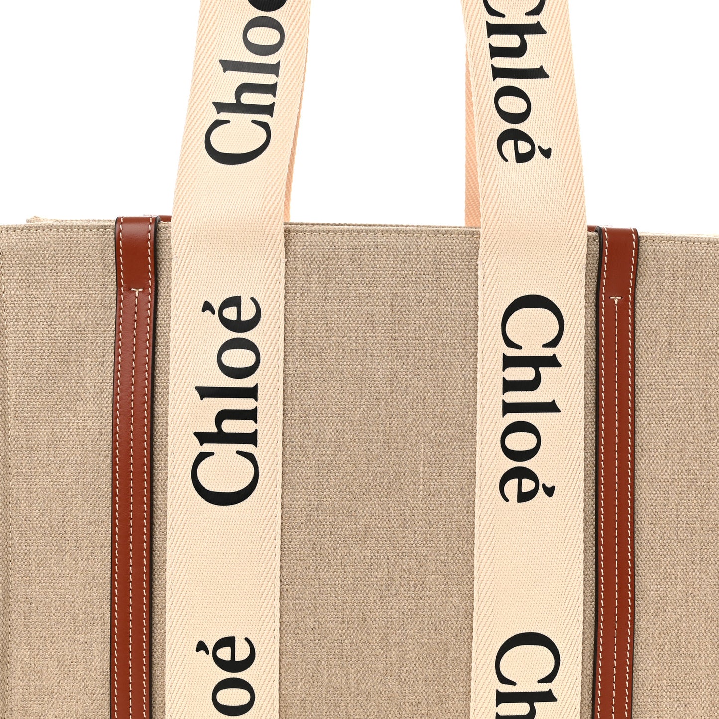 Cotton Calfskin Medium Woody Ribbon Tote White Brown