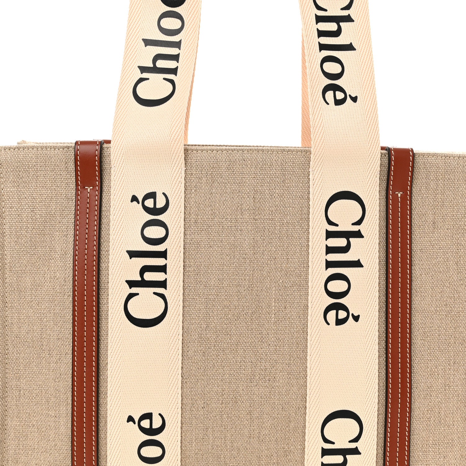 Chloe Cotton Calfskin Medium Woody Ribbon Tote White Brown 9 of 11
