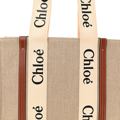 Chloe Cotton Calfskin Medium Woody Ribbon Tote White Brown 9 of 11