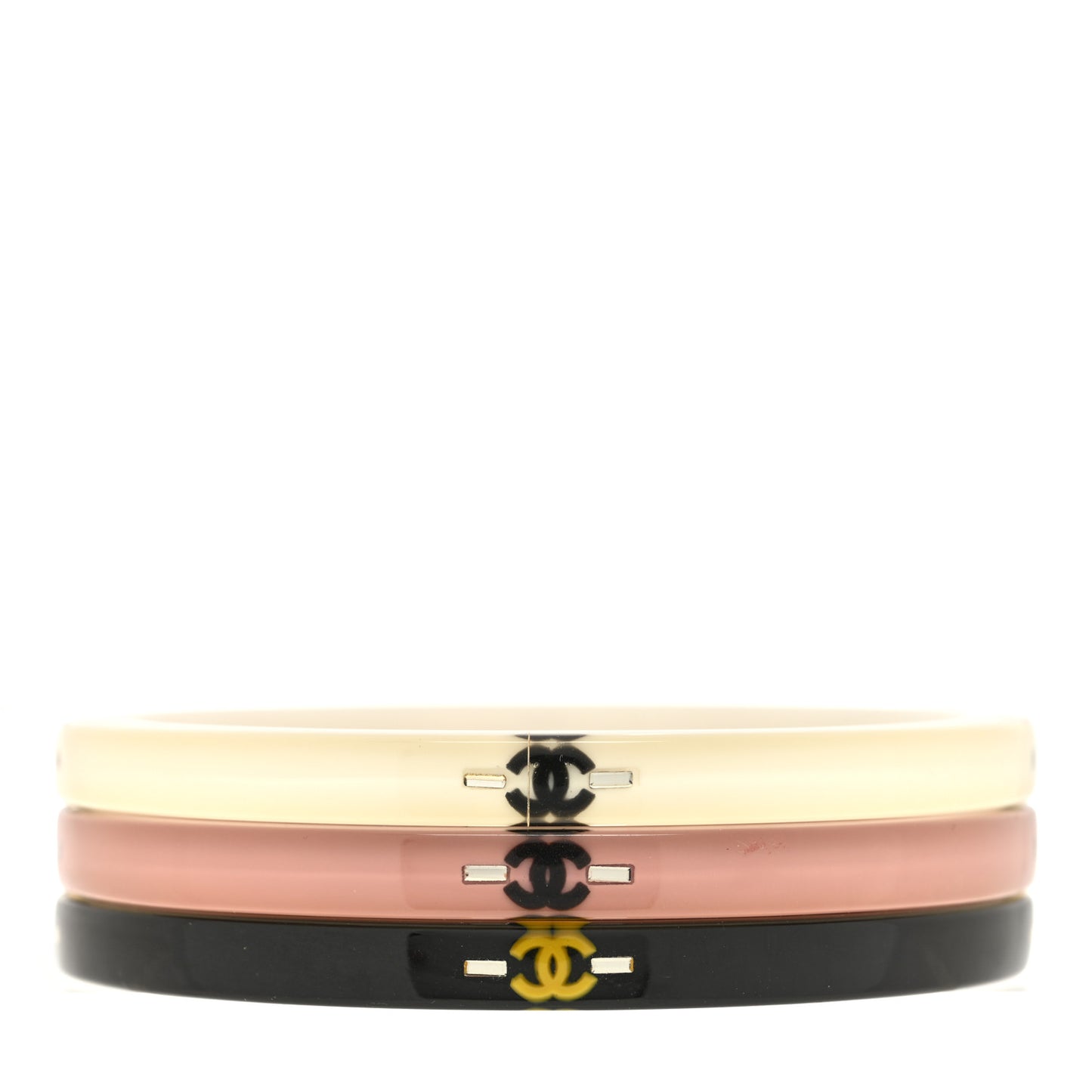 Resin CC Bangle Bracelet Set of 3 White Pink Black