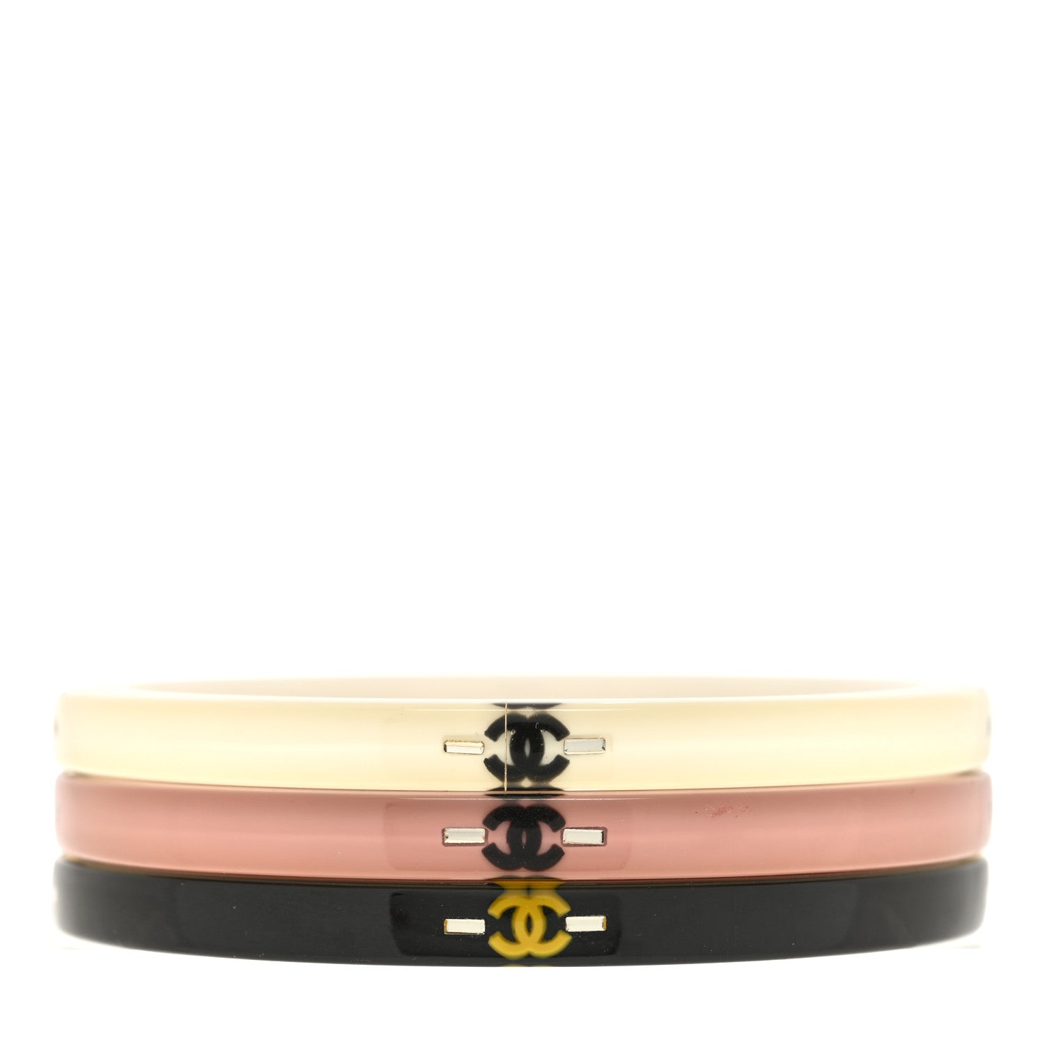 Chanel Resin CC Bangle Bracelet Set of 3 White Pink Black 3 of 5