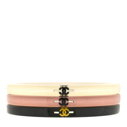 Chanel Resin CC Bangle Bracelet Set of 3 White Pink Black 3 of 5