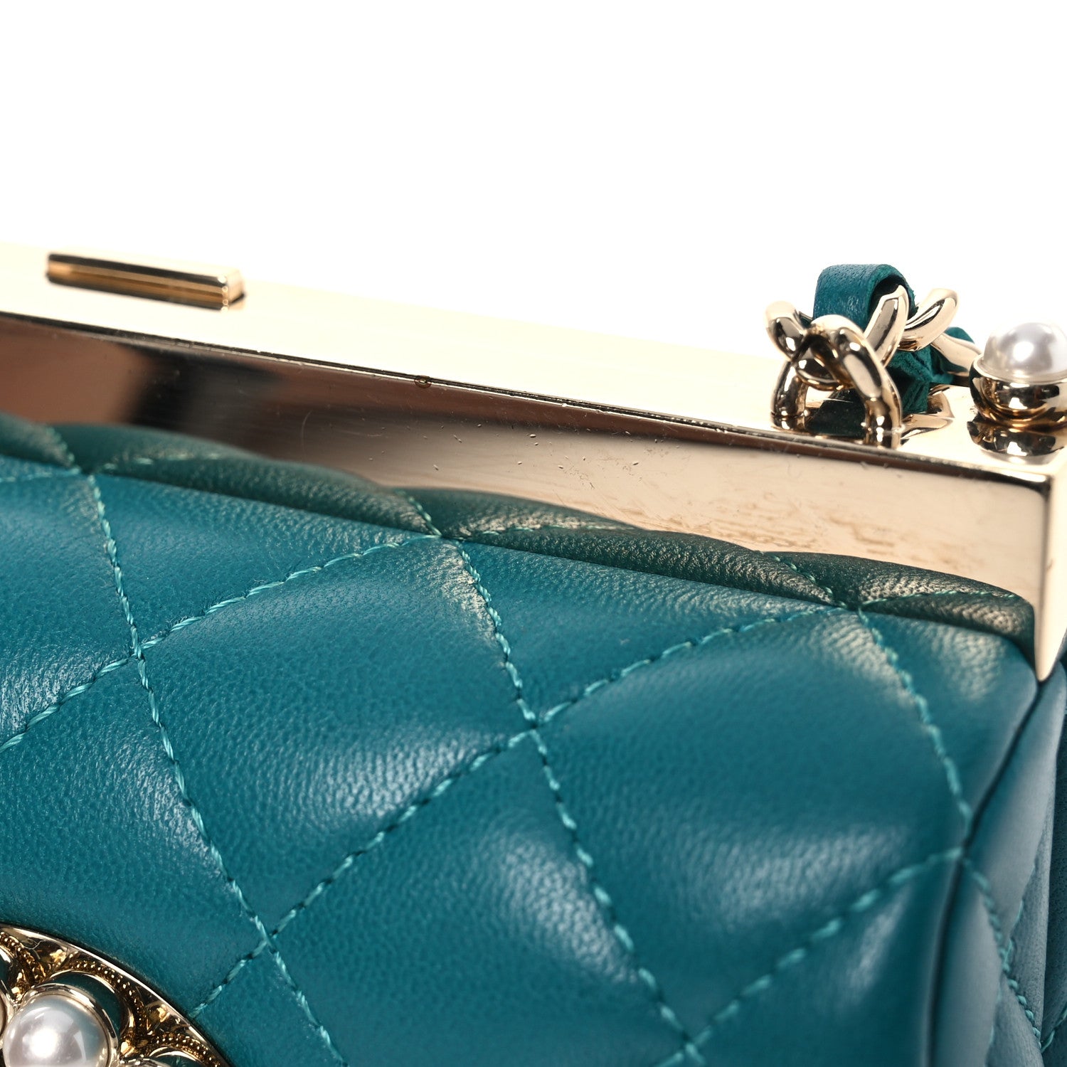 Chanel Lambskin Quilted Pearl CC Vanity Case Turquoise 13 of 15