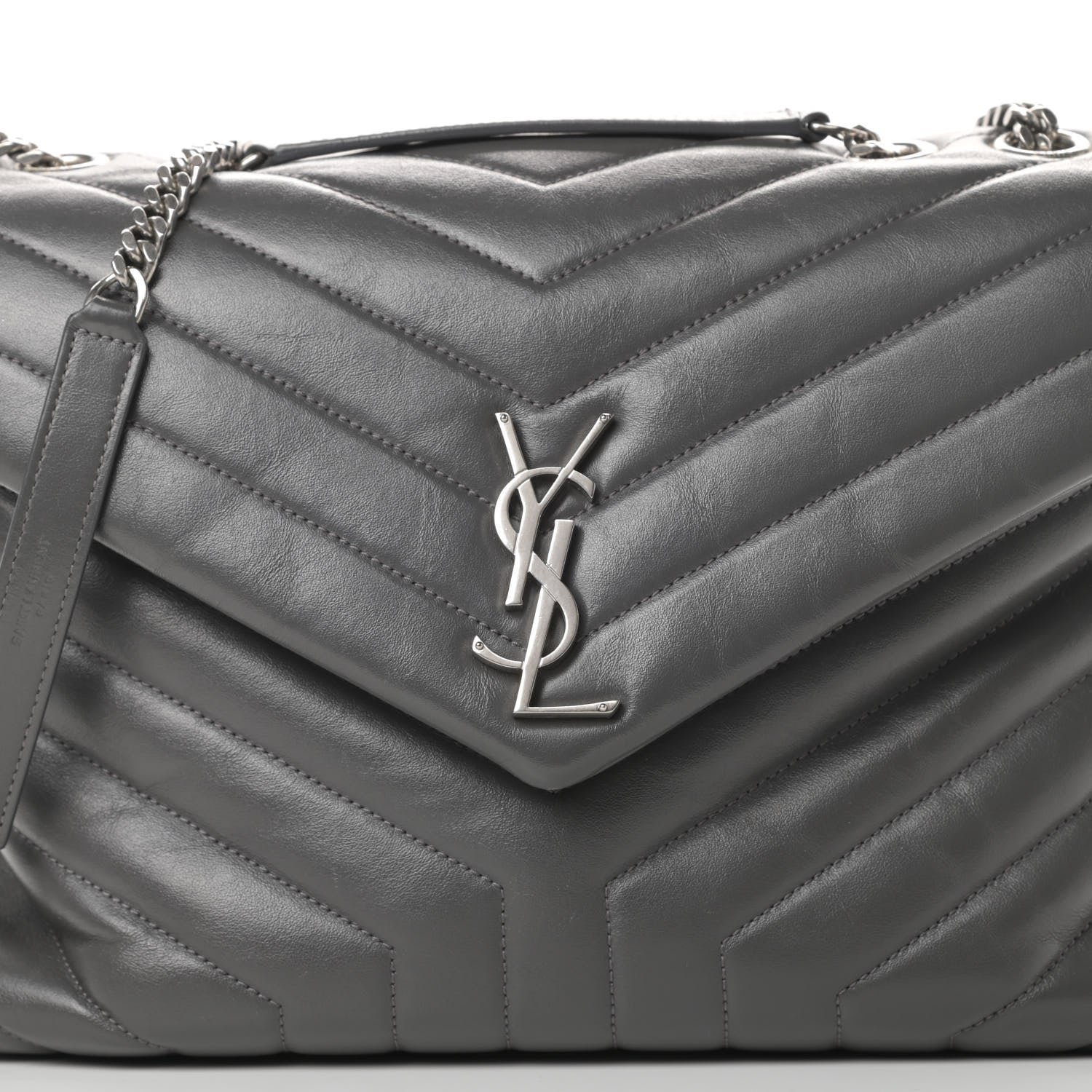 Saint Laurent Calfskin Y Quilted Monogram Medium Loulou Chain Satchel Asphalt 7 of 9