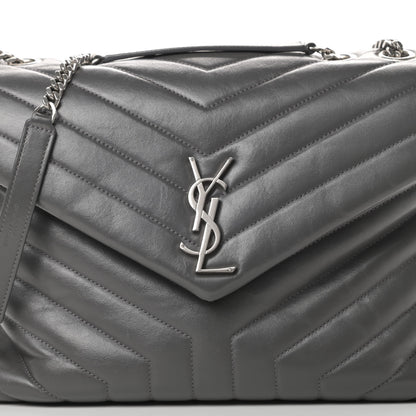 Saint Laurent Calfskin Y Quilted Monogram Medium Loulou Chain Satchel Asphalt 7 of 9