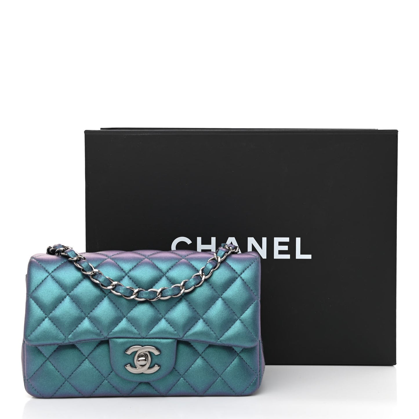 Iridescent Lambskin Quilted Mini Rectangular Flap Turquoise
