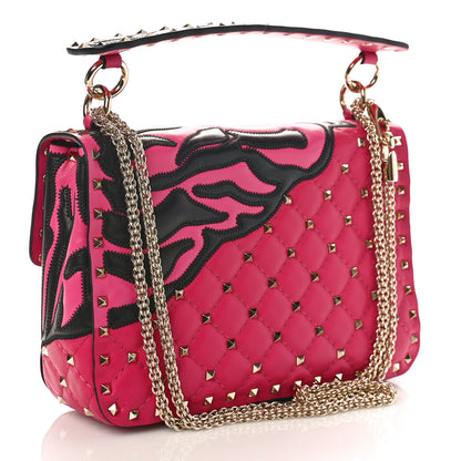 Valentino Garavani Nappa Crystal Tiger Medium Rockstud Spike Shoulder Bag Pink 3 of 8